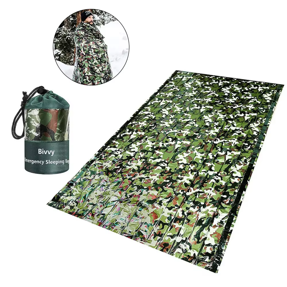 CamSolomon-Sac de couchage d'urgence PE, étanche, portable, survie, camping en plein air, randonnée, aventure, 120x200cm