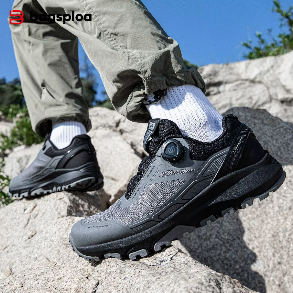 Baasploa randonnée baskets nouveau bouton rotatif haute qualité chaussures de plein air mâle en cuir de luxe concepteur