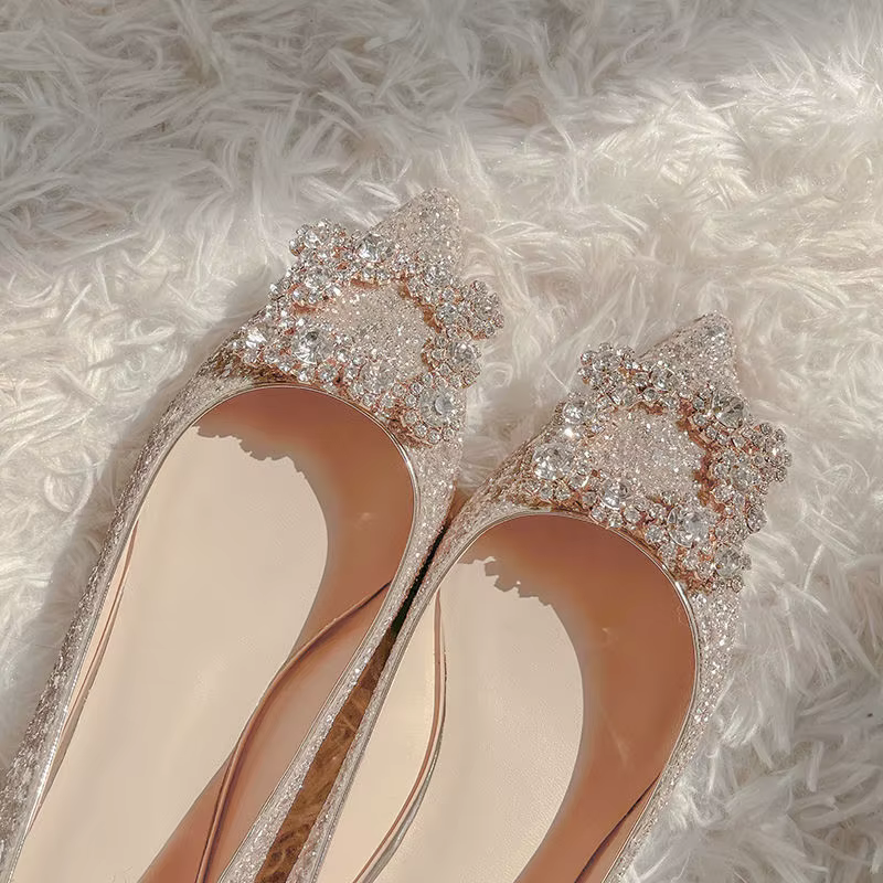 Mocassins à enfiler peu profonds scintillants pour femmes, chaussures de mariage, carré, cristal, pointu, Parker, appartements, confortables, Bling, Bling, 33-44