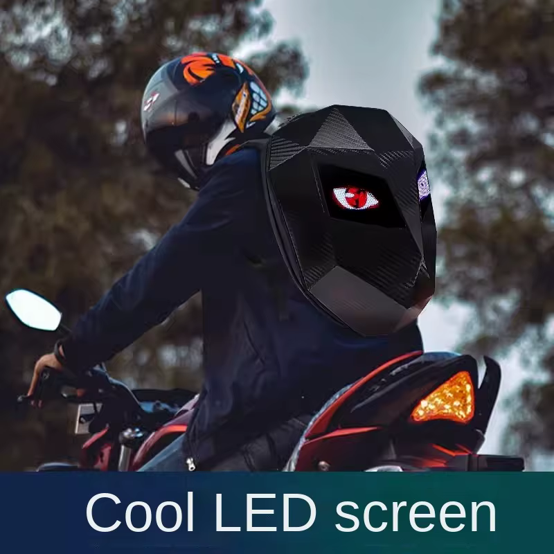 LED Moto Rider sac à dos yeux lueur modèle fibre de carbone texture casque locomotive sac à dos sac d'école
