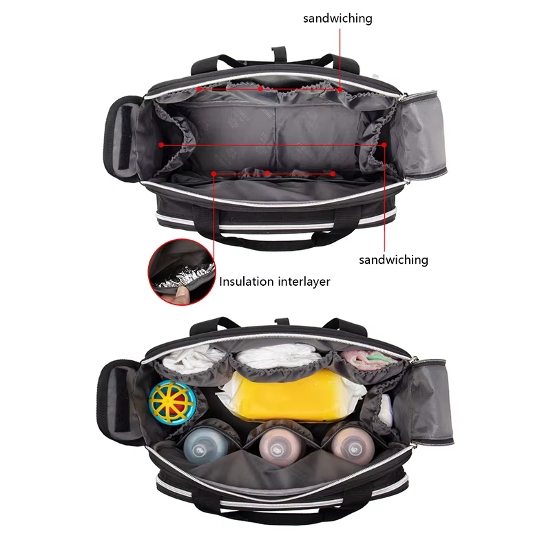 Lequeen nouveau sac de voyage de maternité pour maman sac à bandoulière noir sac à main fourre-tout séparation sèche et humide sac de poussette à couches pour bébé
