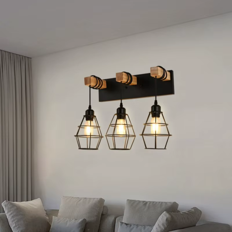 Lampe de chevet nordique créative pour chambre à coucher, applique murale personnalisée en bois massif, moderne et Simple, pour allée, balcon, lumière en fer forgé
