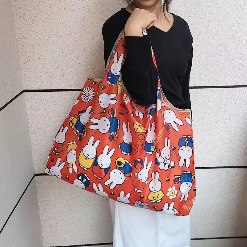 Sac de courses pliable Miffy écologique, grande capacité, en nylon imperméable, sac fourre-tout durable, sac de rangement pour les courses et les voyages, cadeaux