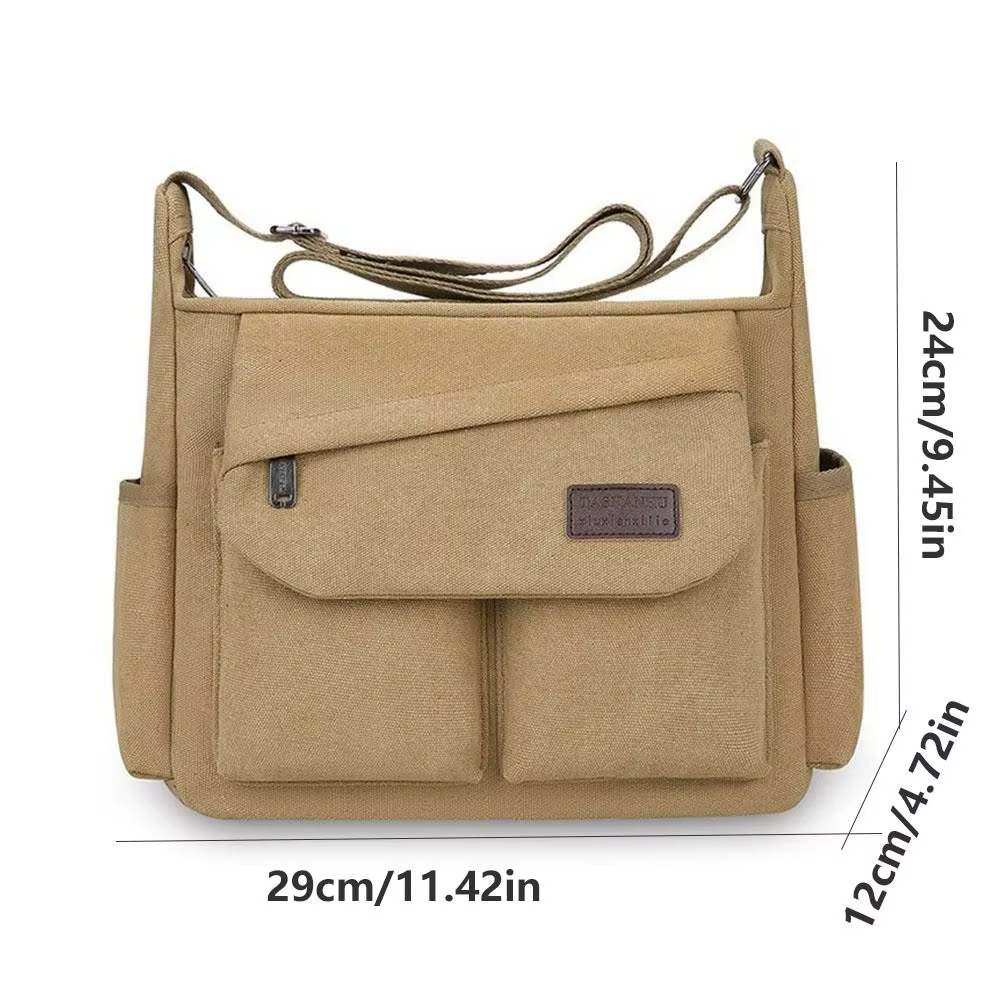 Sac à bandoulière en toile pour hommes, grande capacité, couleur unie, style coréen, sac messager polyvalent avec fermeture éclair, sac à bandoulière pour hommes