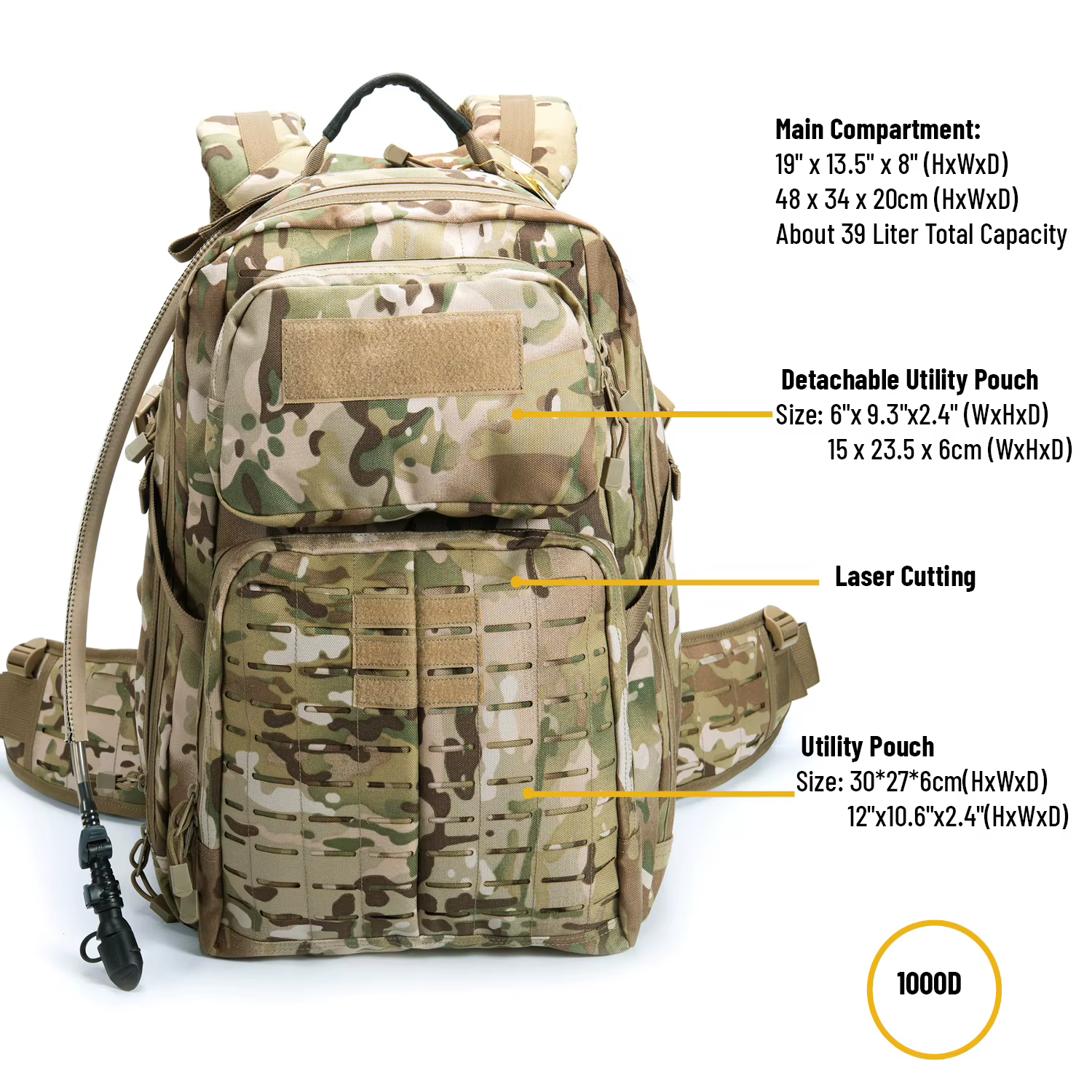 Sac à dos tactique militaire AKmax Adventure 48H – Pack d'assaut de l'armée MOLLE avec vessie d'hydratation de 3L pour le combat et la randonnée