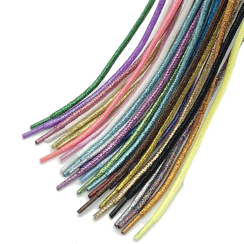 Lacets ronds brillants métallisés à paillettes Or Argent, lacets en soie pour chaussures décontractées en toile, lacets dégradés colorés pour baskets