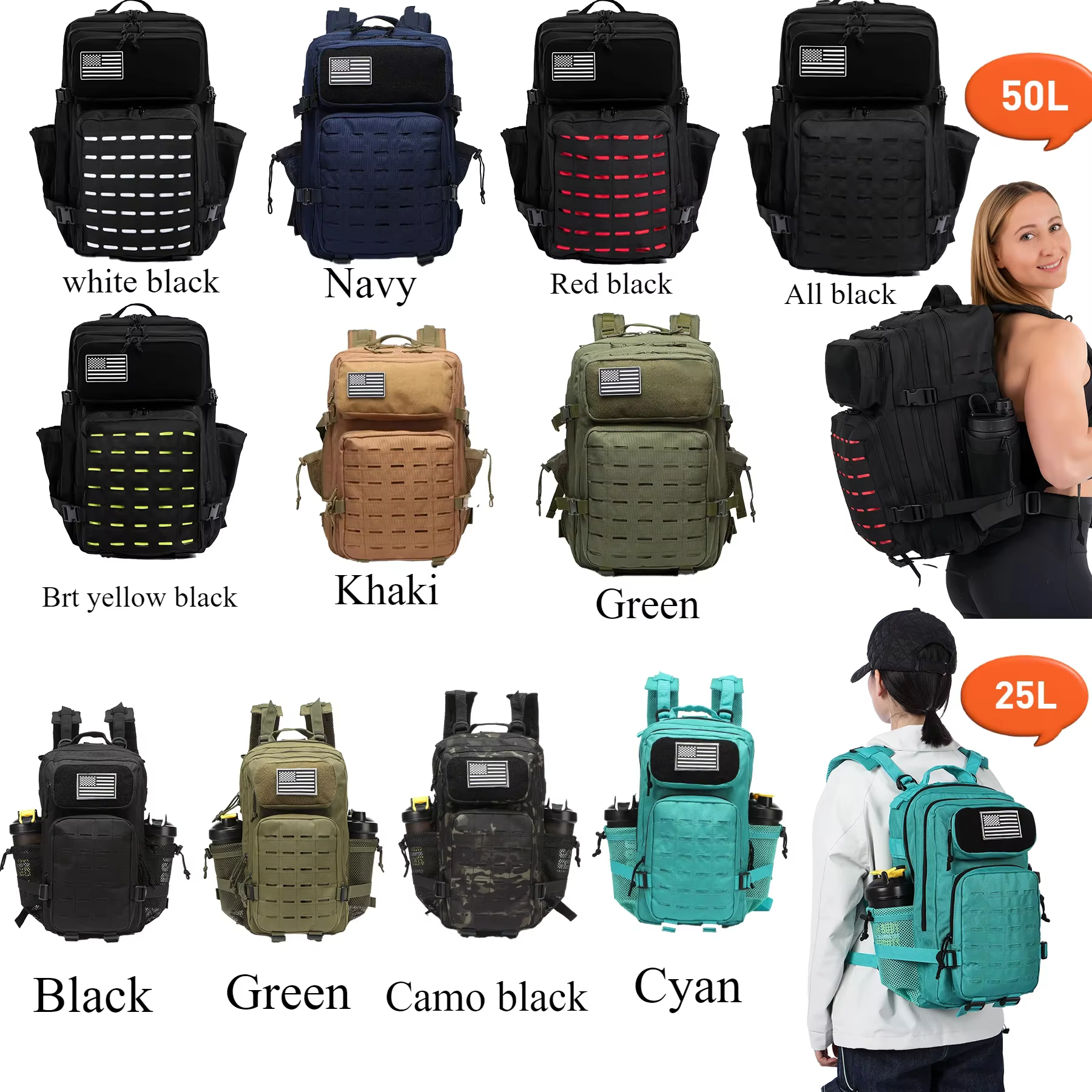 25L/50L sac à dos tactique sac chasse MOLLE sac à dos GYM pour hommes randonnée en plein air voyage sac à dos sorcière 2 porte-bouteilles