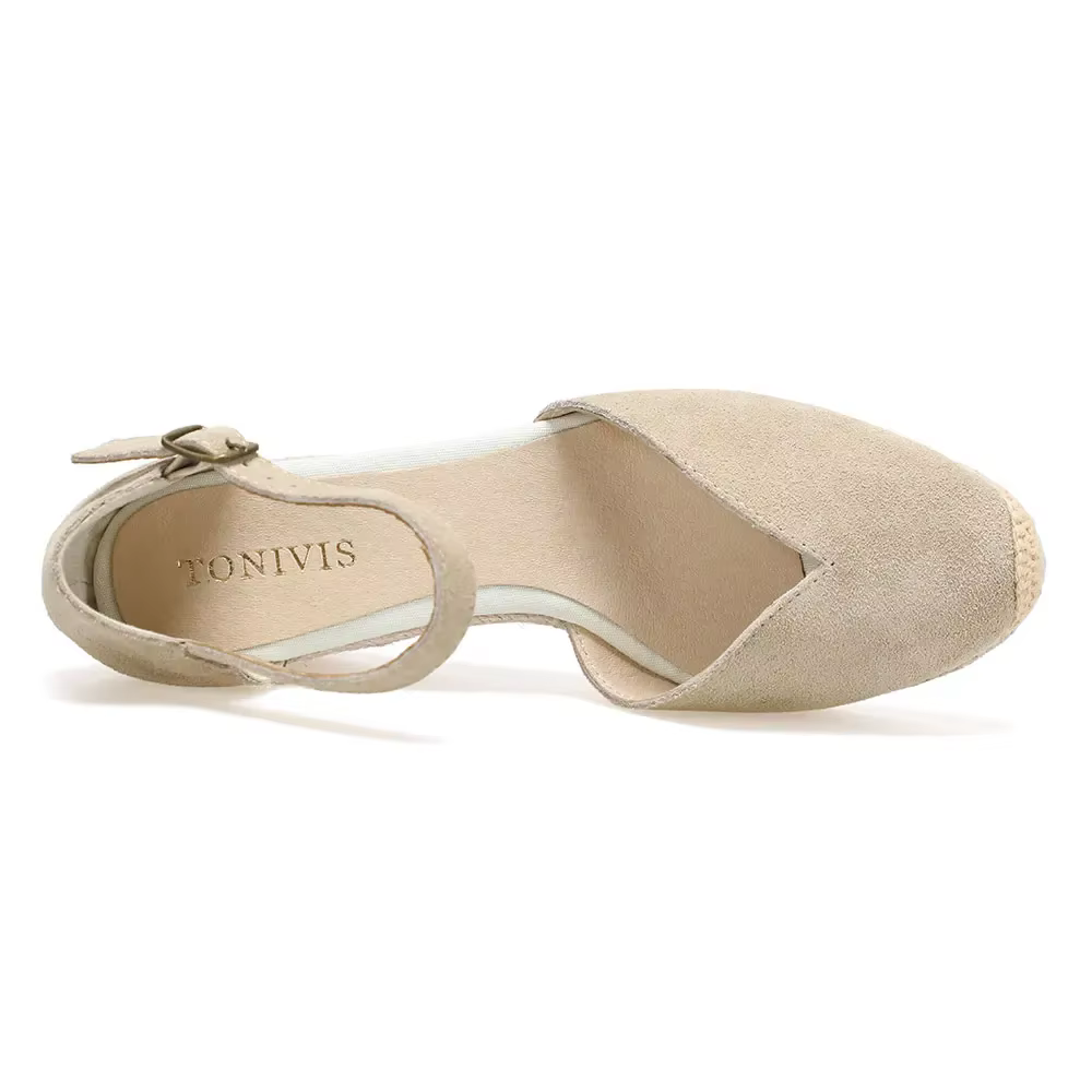 Chaussures à talons compensés Sandales pour femmes en cuir véritable avec enveloppe de cheville et 5-8 cm pour dames