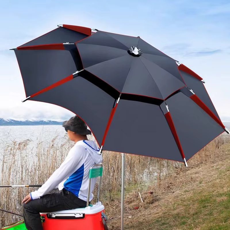 Parasol de pêche Double couche, coupe-vent, étanche, support de Camping en plein air, avec insertion au sol, 2.0-2.2M