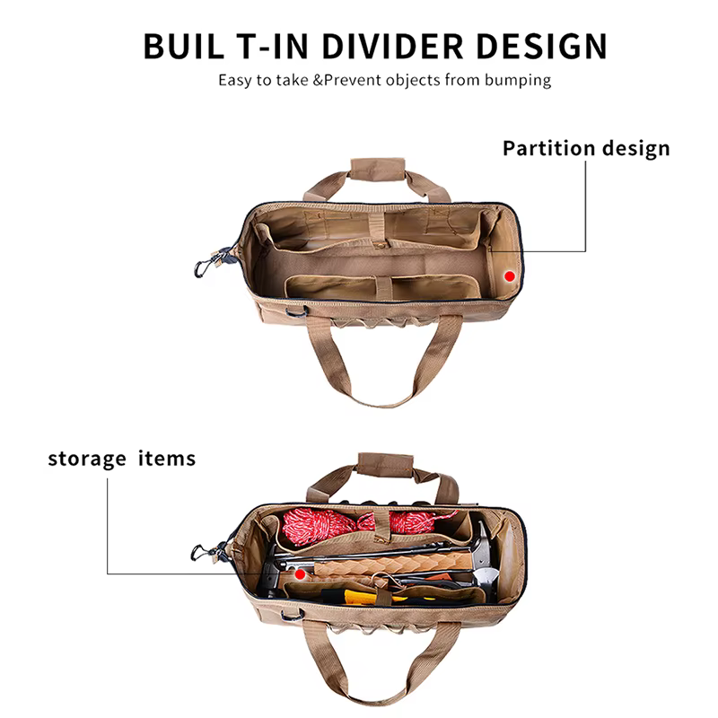 Sac de rangement pour outils de camping, trousse à outils grande capacité, peut être accroché avec une mousquetelle, avec anse de suspension, cinq couleurs au choix