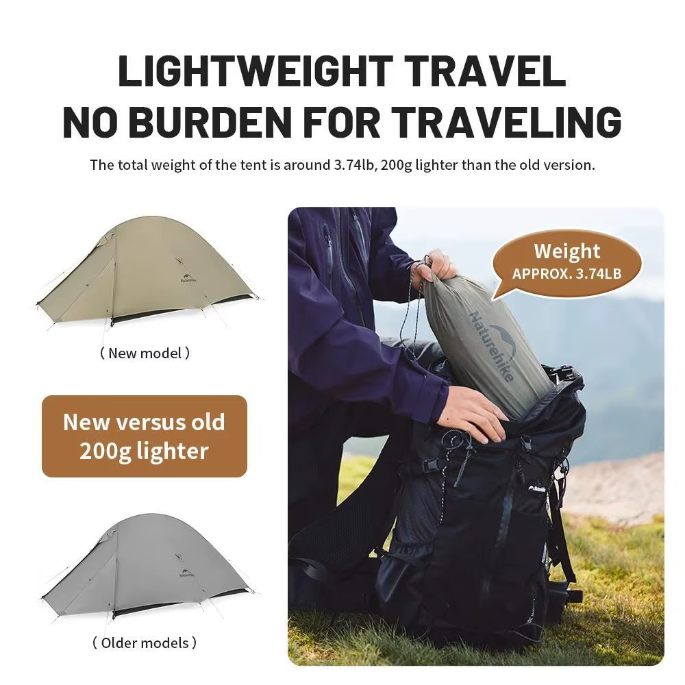 Naturehike CloudUp 2 tente Pro 2 personnes améliorée 20D étanche camping en plein air randonnée ultralégère 2