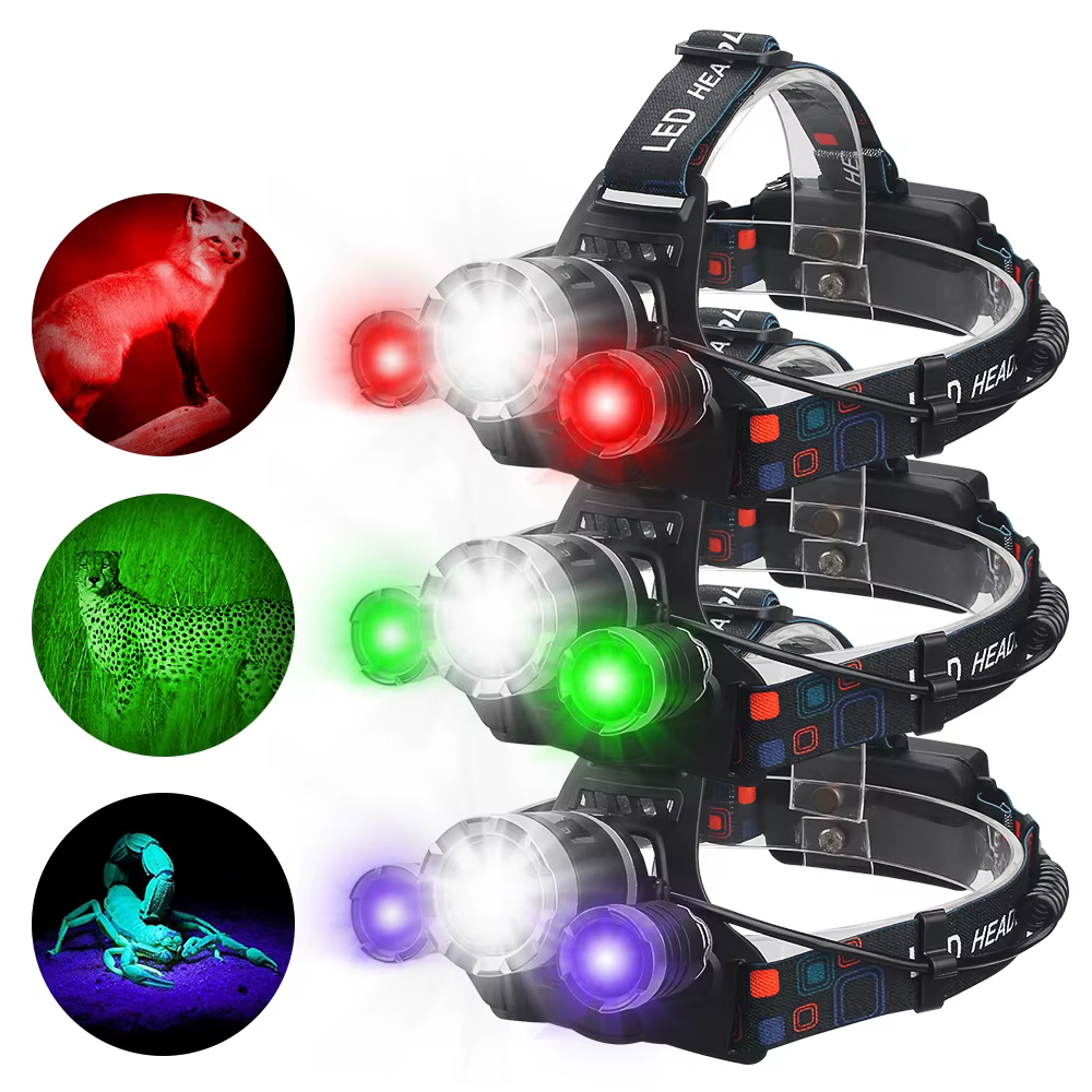 Lampe frontale Led rouge/vert/blanc/violet