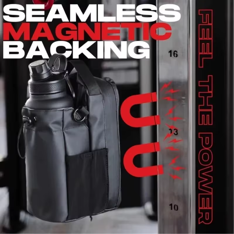 Sac de sport magnétique grande capacité avec poche pour téléphone, pochette portable pour bouteille d'eau, organisateur d'accessoires de gym