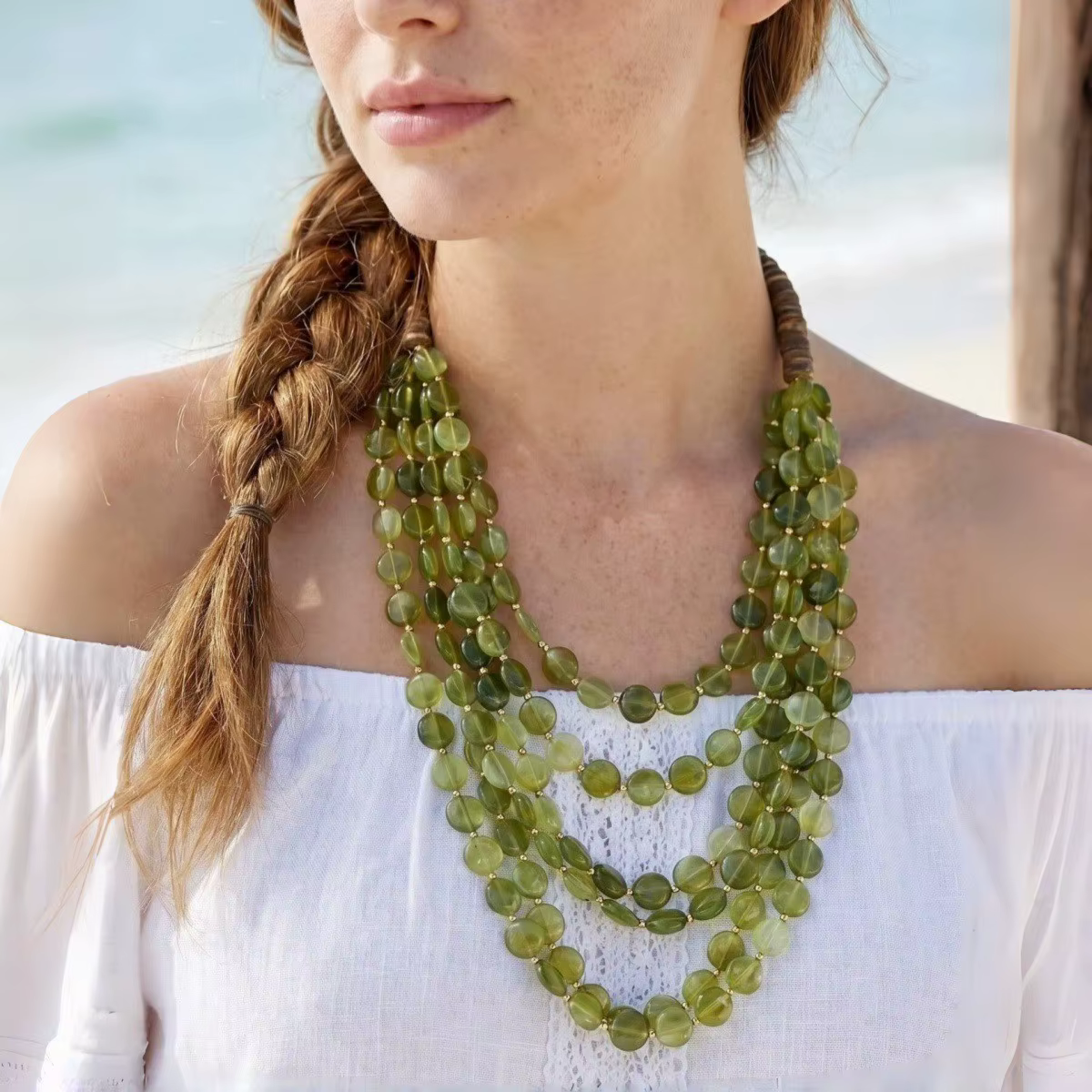 Collier bohème multi-couches en perles acryliques faites à la main pour femme, bijou fantaisie pour les vacances à la plage