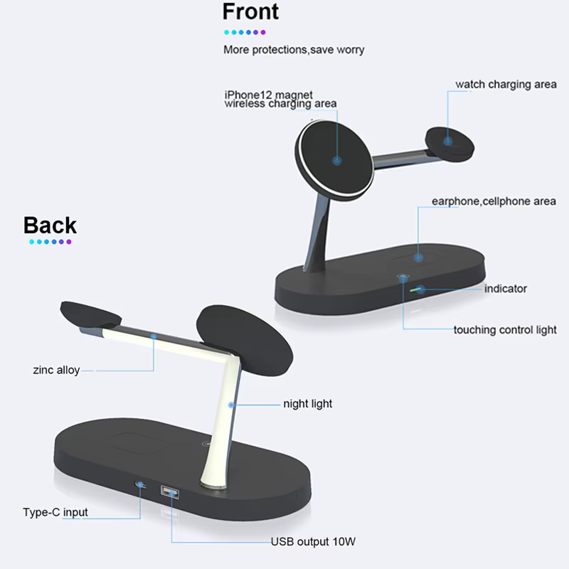 Support de chargeur sans fil 3 en 1 pour iPhone 12/13/14/15/16/17, Station de charge rapide pour Apple Watch 10 9 8 7 6 5 4 Airpods 2 3 Pro
