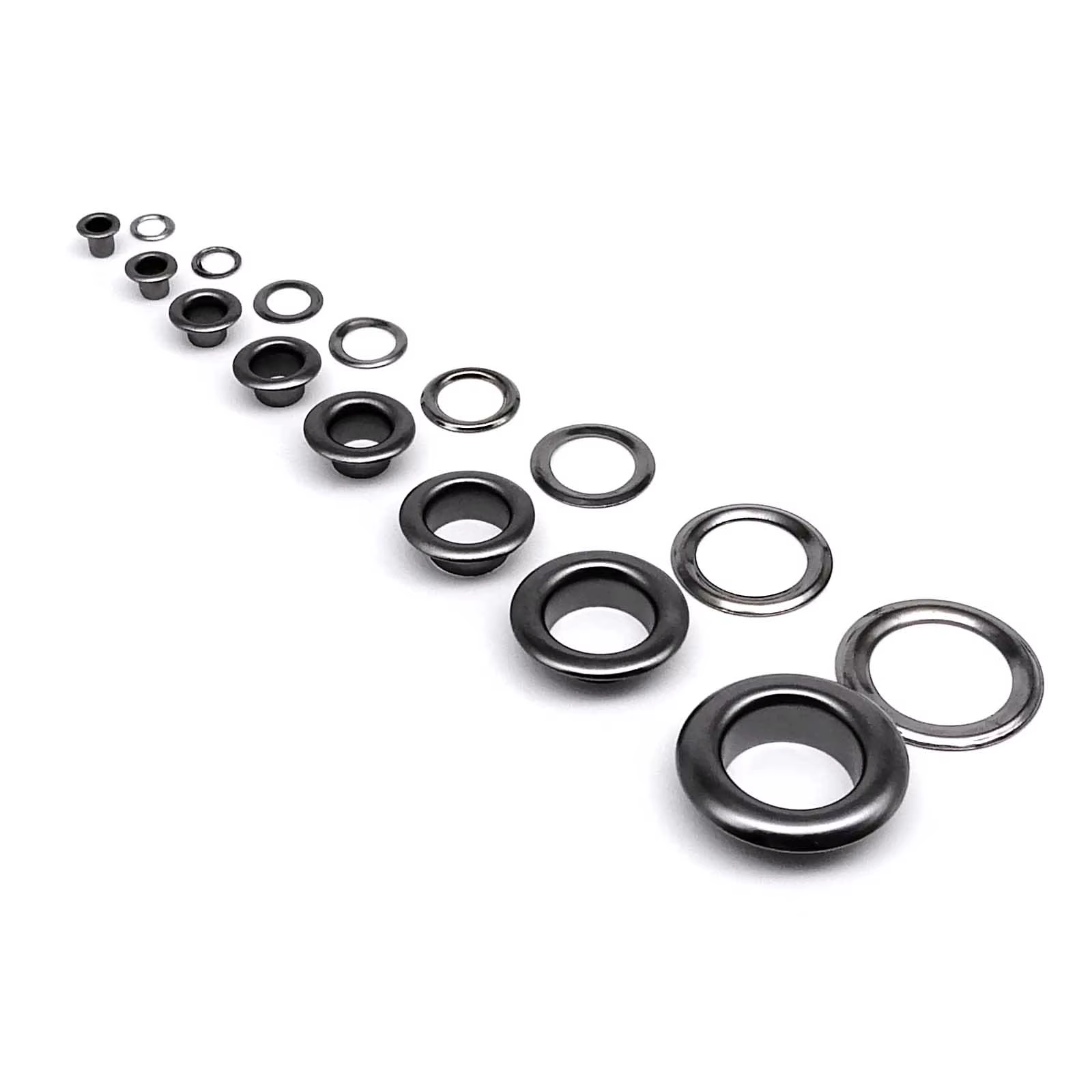 100 ensembles 2.5mm à 12mm pistolet noir oeillet de haute qualité avec rondelle œillet anneau trou d'air Rivet pour sac en cuir chaussures bouchon de ceinture