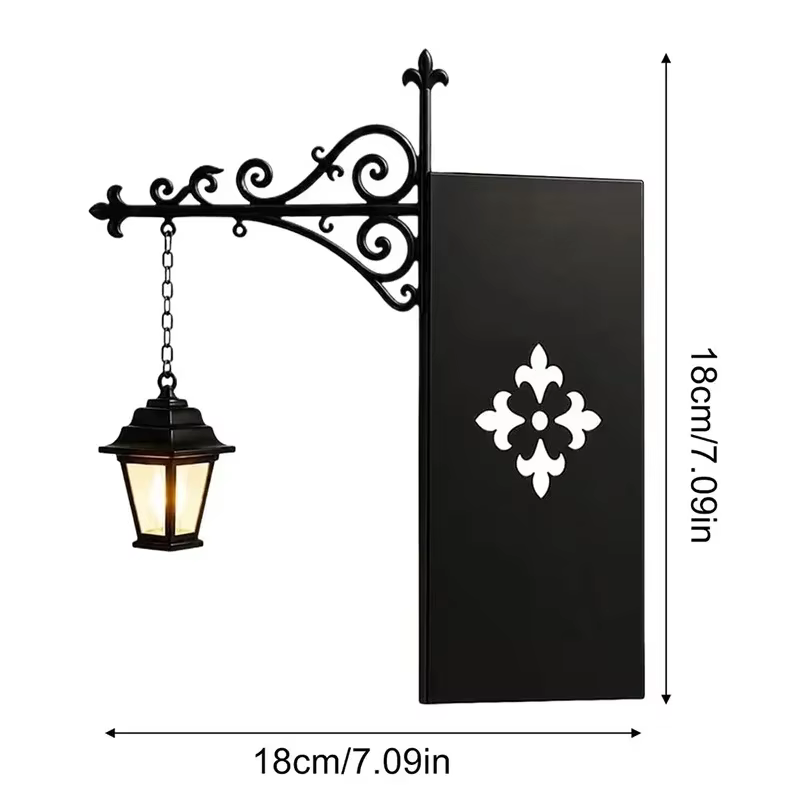 Lanterne murale rétro suspendue, décoration murale, lampe de nuit LED en métal noir à fixation par visage, lanterne murale gothique vintage, ornement, lampe de lecture