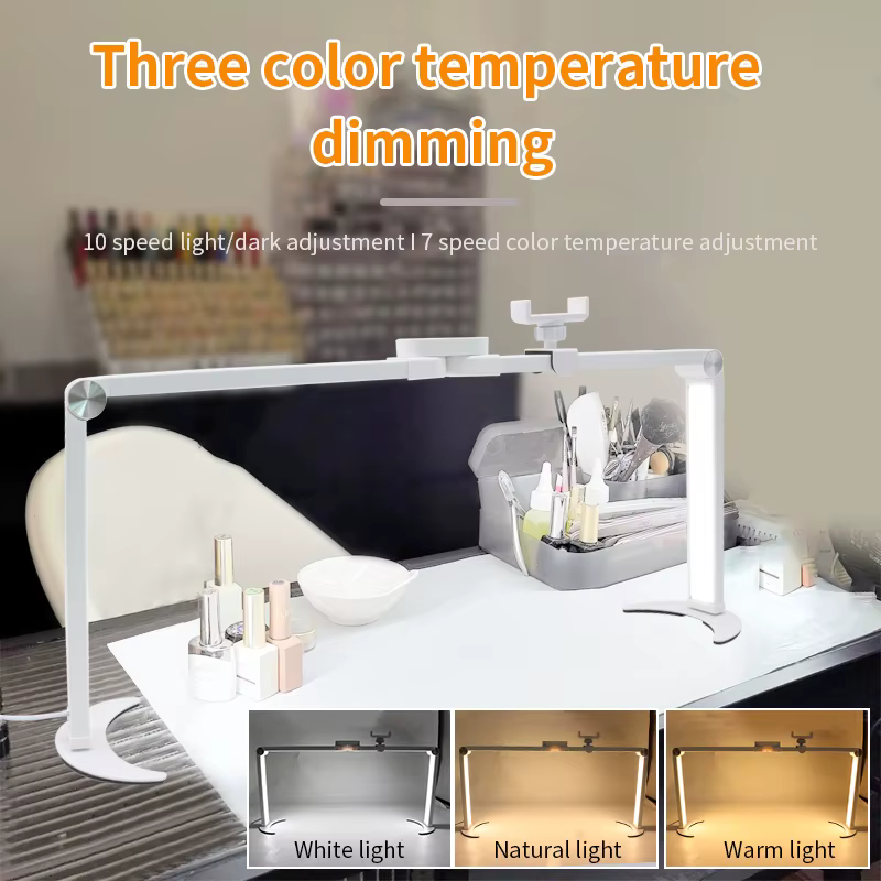 Demi-lune LED pour Extension de cils, pliable, gradation, chaud/blanc, lampe de bureau de beauté pour lecture, tatouage, manucure, Clip de téléphone Li
