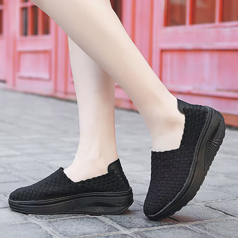 STleargSHEN-Baskets tissées à talons de 5cm pour femmes, chaussures de marche respirantes, faites à la main, été