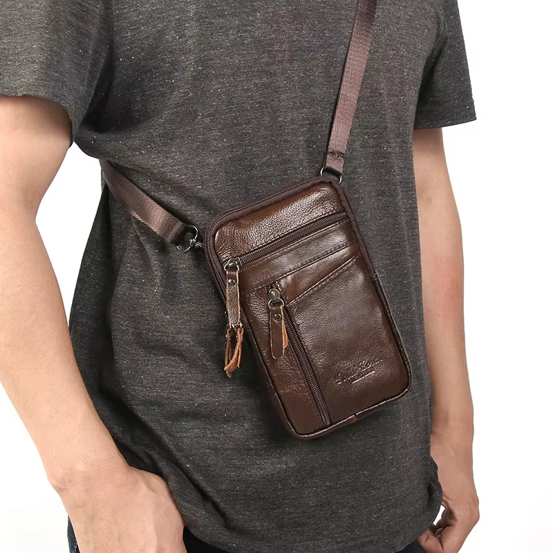 Sac de taille en cuir pour hommes, sac pour téléphone portable, ceinture de Sport de plein air, petit sac à bandoulière pour faire d'affaires