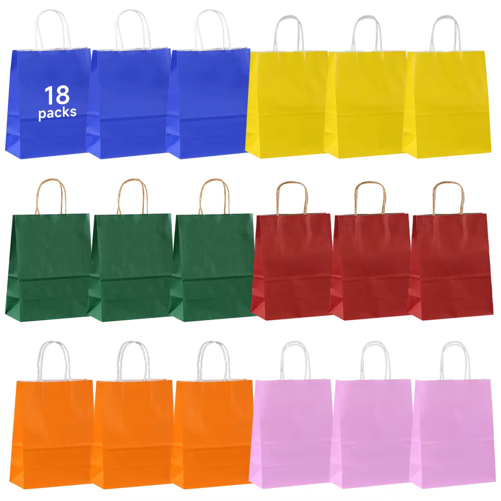 18 pièces sac cadeau multicolore 8,26x5,9 pouces, sac cadeau artisanal, anniversaire, mariage, fête noël Halloween sac en papier, sac en papier kraft