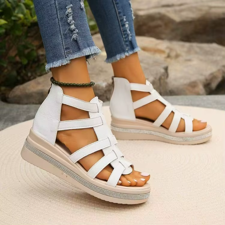 Sandales à l'offre elles compensées pour femmes, chaussures d'été, grande taille 36-43, noires, blanches, beiges, 2024