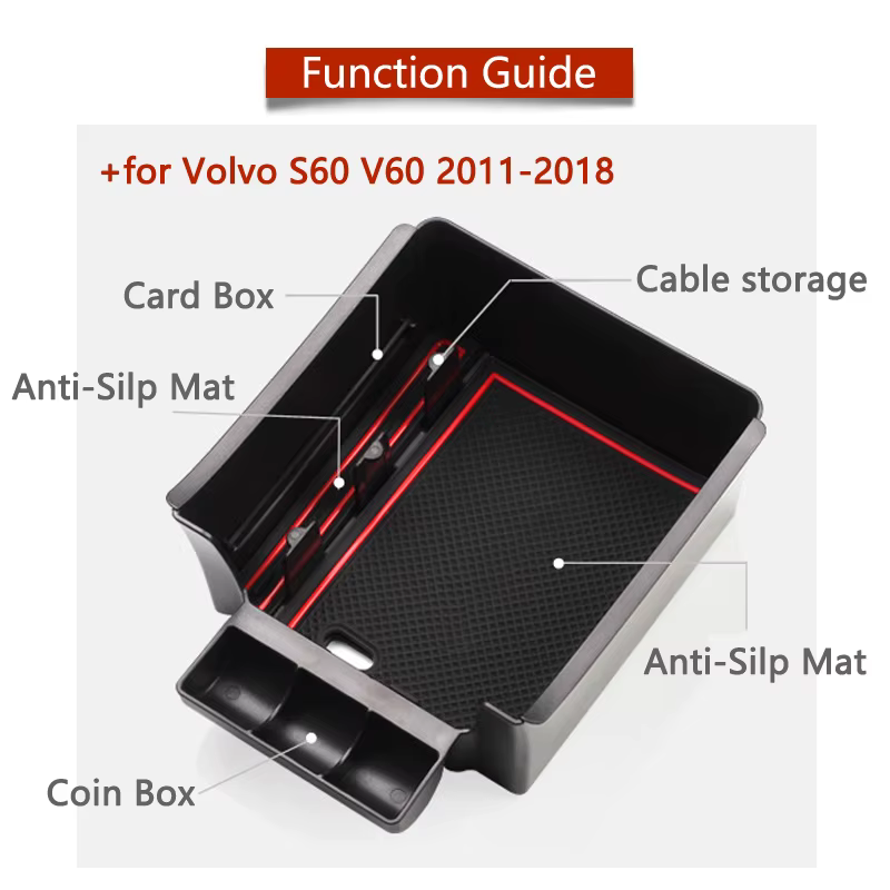Boîte de rangement pour accoudoir de voiture, sac pour Volvo S60, accessoires V60, 2011 ~ 2018, 2015, 2016, 2017