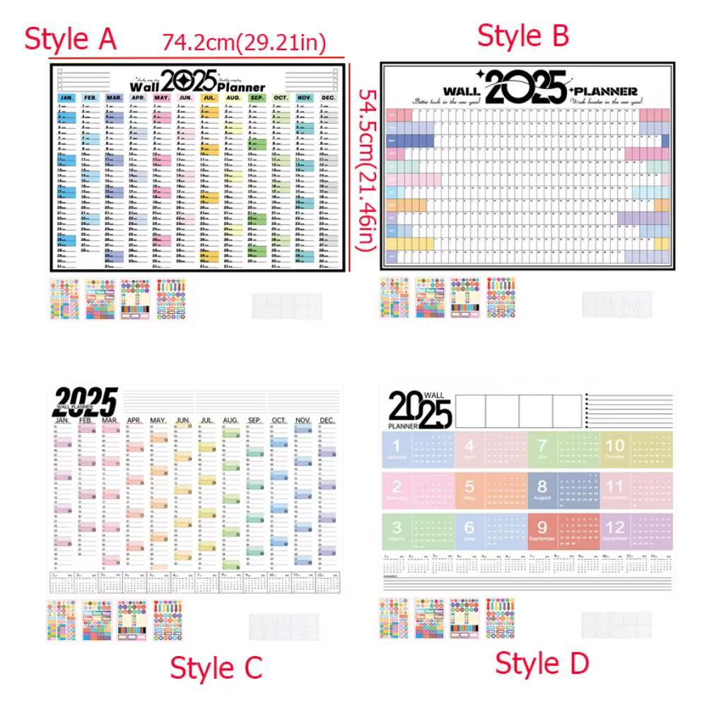 Planificateur pliable 2025 avec autocollants colorés, calendrier mural décoratif en plastique, liste de choses à faire
