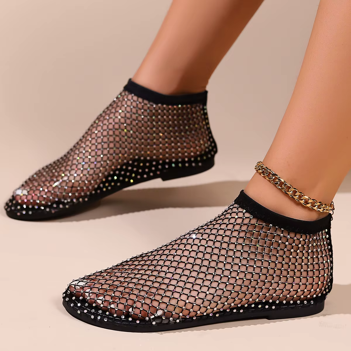 Sandales Astronomiques Plates et Rondes pour Femme, Bottes Courtes Ajourées, Diamant d'Eau, Sexy, Marque de Luxe, Nouvelle Collection Été 2024