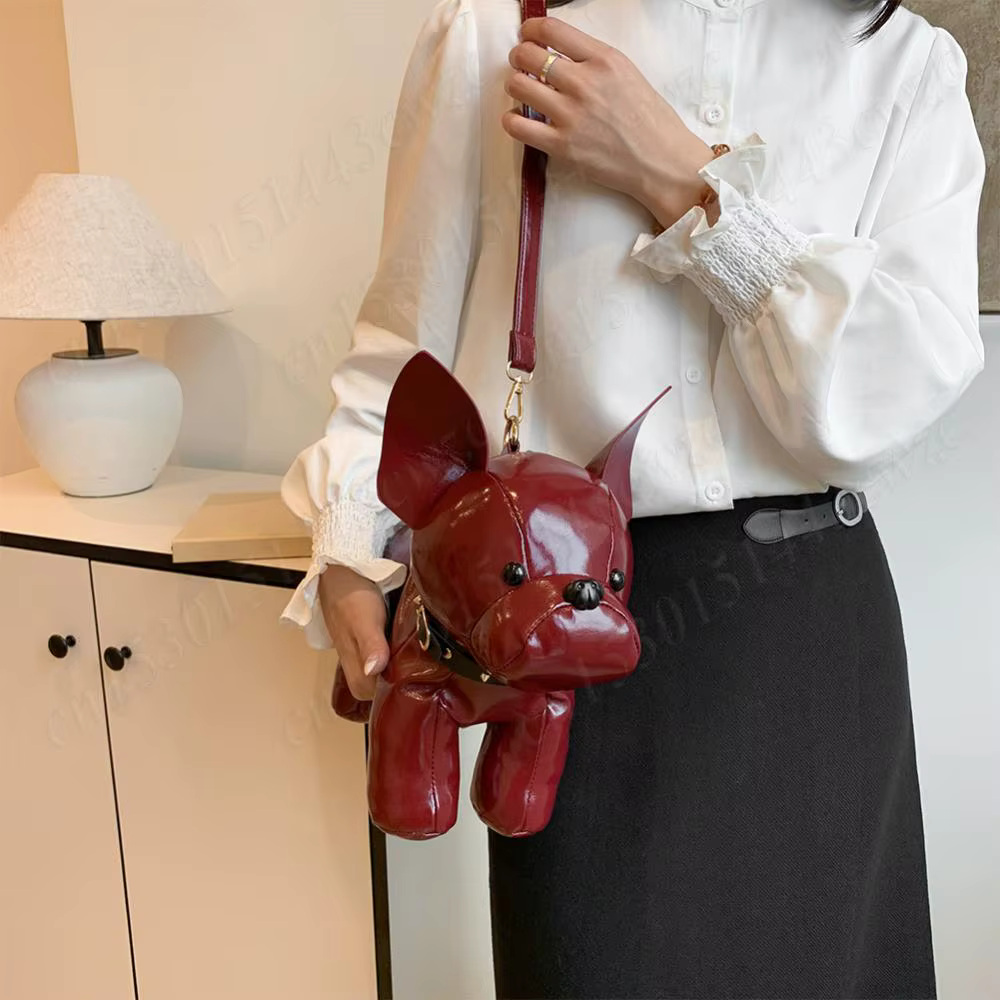 Sac messager en cuir PU pour hommes et femmes, sangle réglable, initié, forme de bouledogue, sac à bandoulière avec fermeture éclair, sac à main cartable