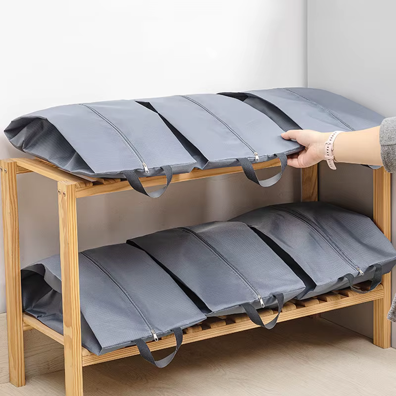 Sac de rangement pour chaussures en tissu nylon imperméable et anti-poussière avec fermeture éclair robuste