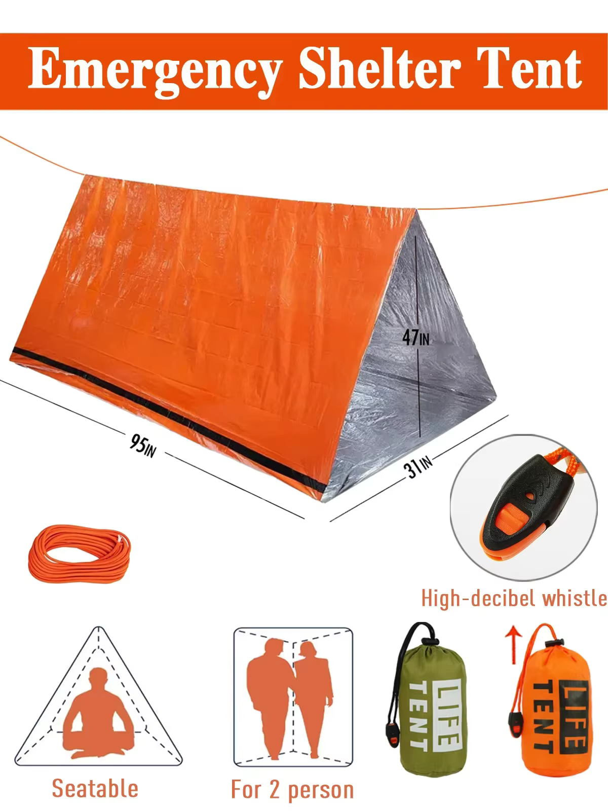 Tente d'urgence imperméable pour 2 personnes