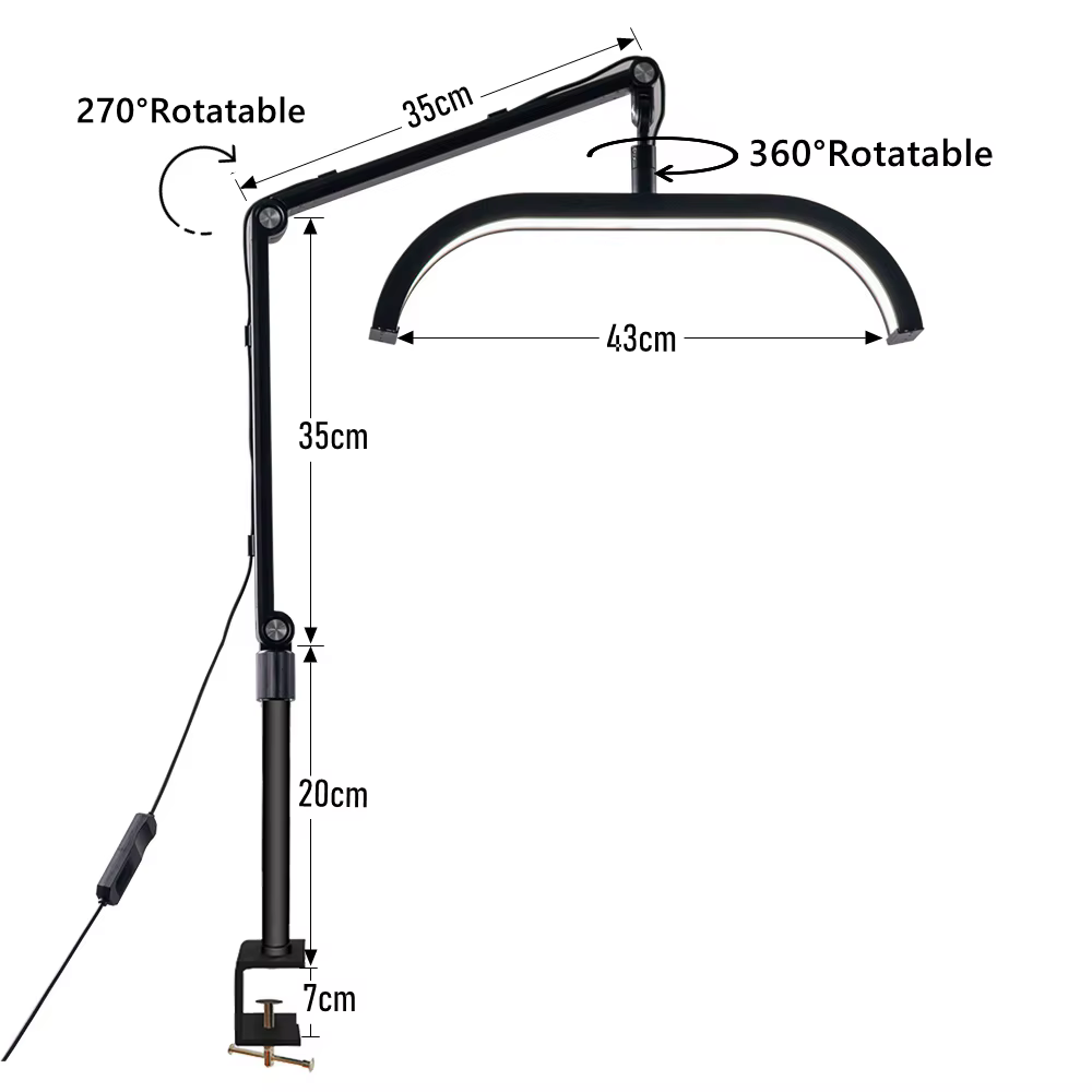 Pince de bureau pour cils demi-lune, lampe LED avec support pour téléphone, 3 couleurs, manucure, Salon de cils sur lampe de bureau