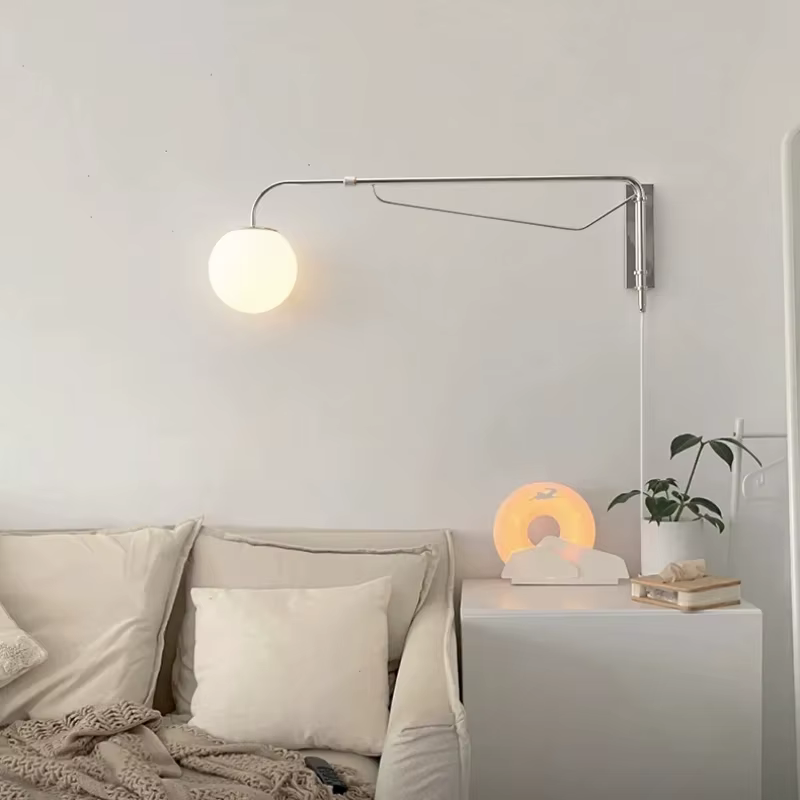 Lampes murales modernes à bras oscillant à Long poteau chromé, lampe à bras Long rétractable rotative, minimaliste, pour chambre à coucher, salon, E27