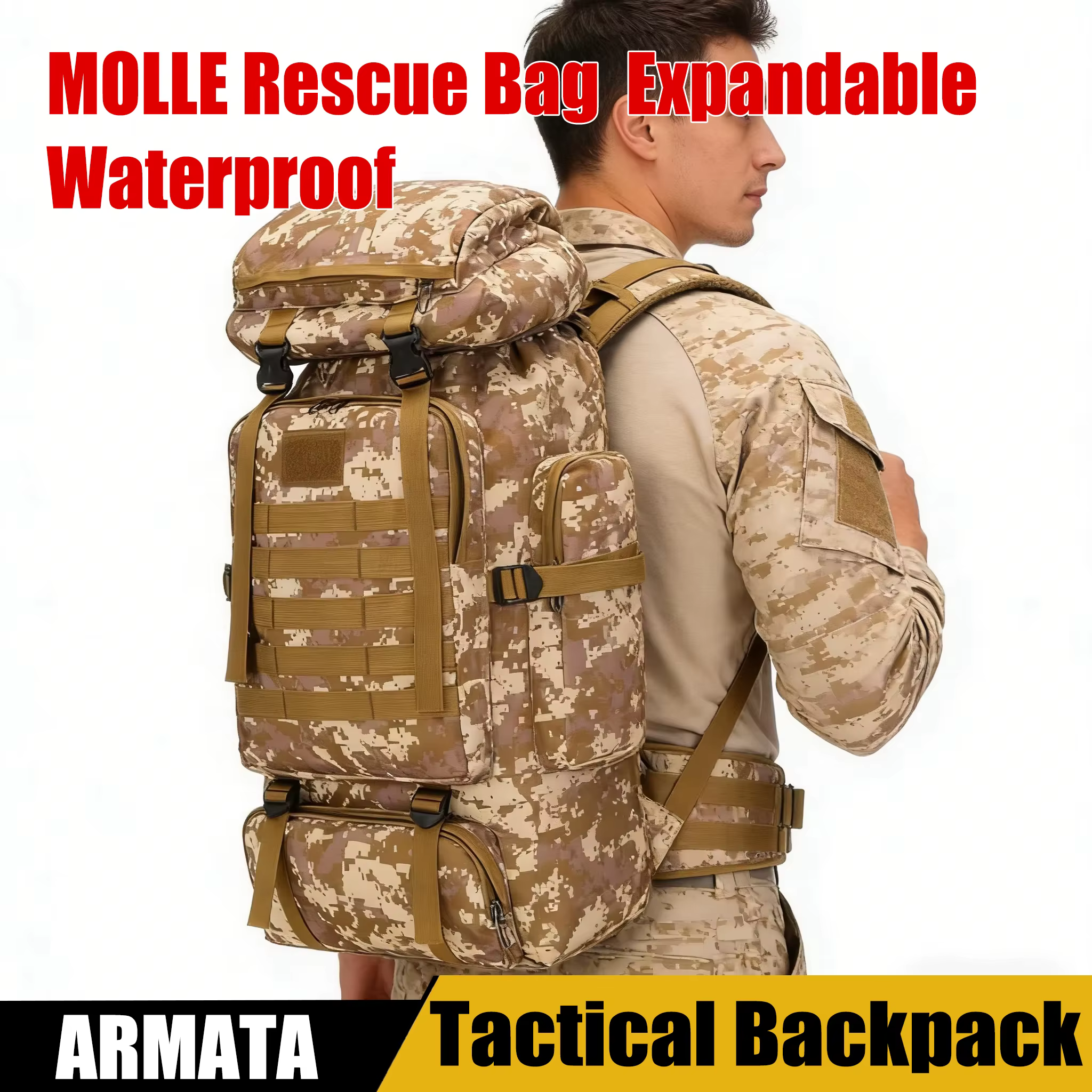 Sac à dos tactique camouflage imperméable de grande capacité 80L