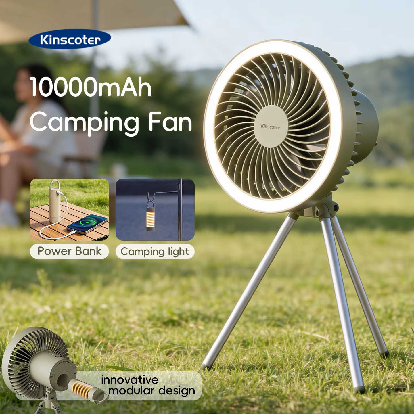 Ventilateur de camping portable 10000 mAh rechargeable