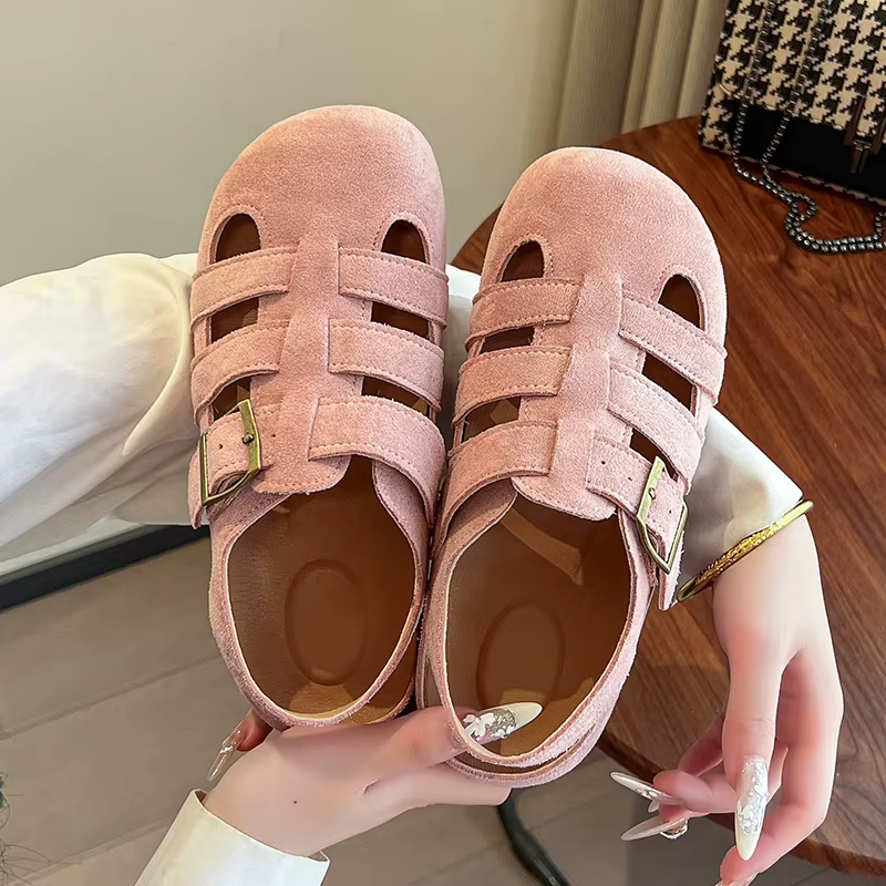 Sandales romaines creuses pour femmes, respirantes, confortables, bout fermé, Style féerique rétro polyvalent, pantoufles à semelles épaisses, chaussures d'été, 2025