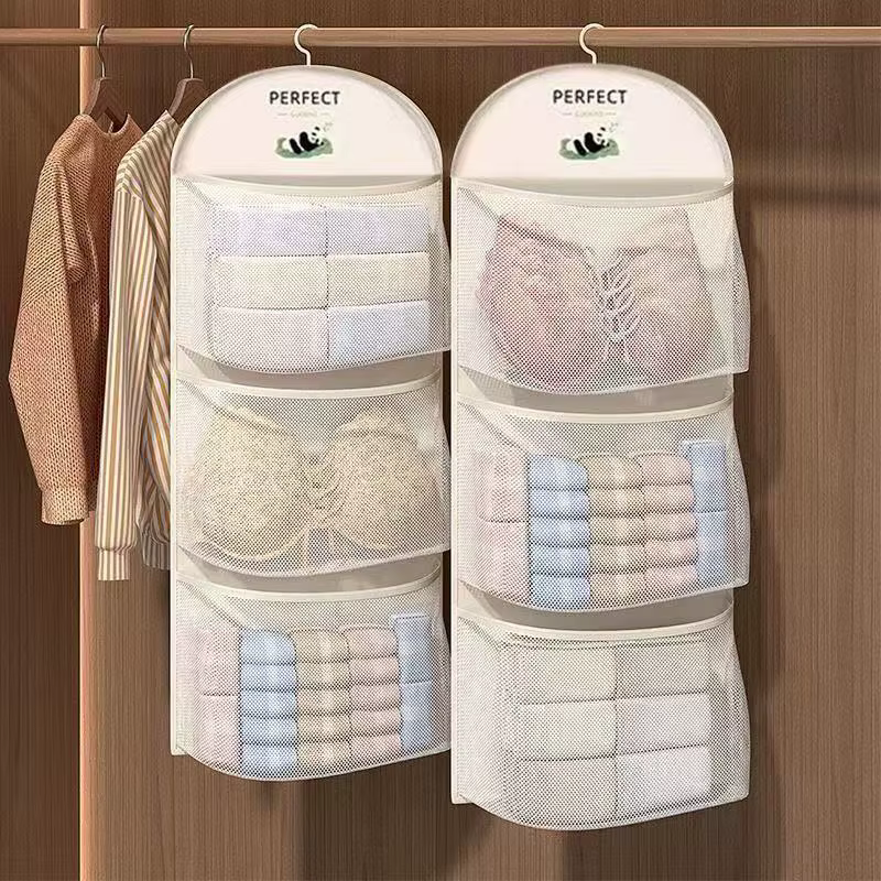 Sac en filet de rangement pour chaussettes et sous-vêtements peu encombrant, idéal pour suspendre au garde-robe, solution de rangement accessible et mobile
