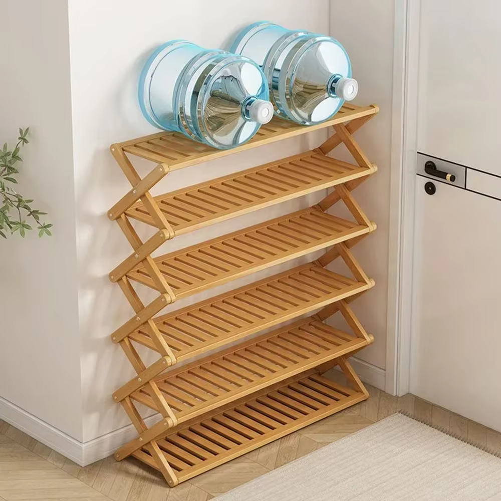 Étagère à chaussures pliante à 4 niveaux, Installation gratuite en bambou, gain de place, étagère de rangement pour chaussures, meubles de maison, armoire à chaussures