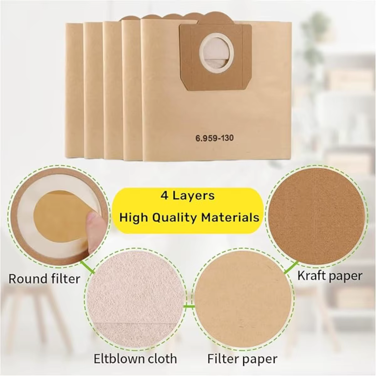 Sacs d'aspirateur pour Karcher 6.959 – 130.0, sacs filtrants en papier pour WD3 MV3 WD3P,A2201/2204/2504/2554/2251/2604, SE 4001 4002