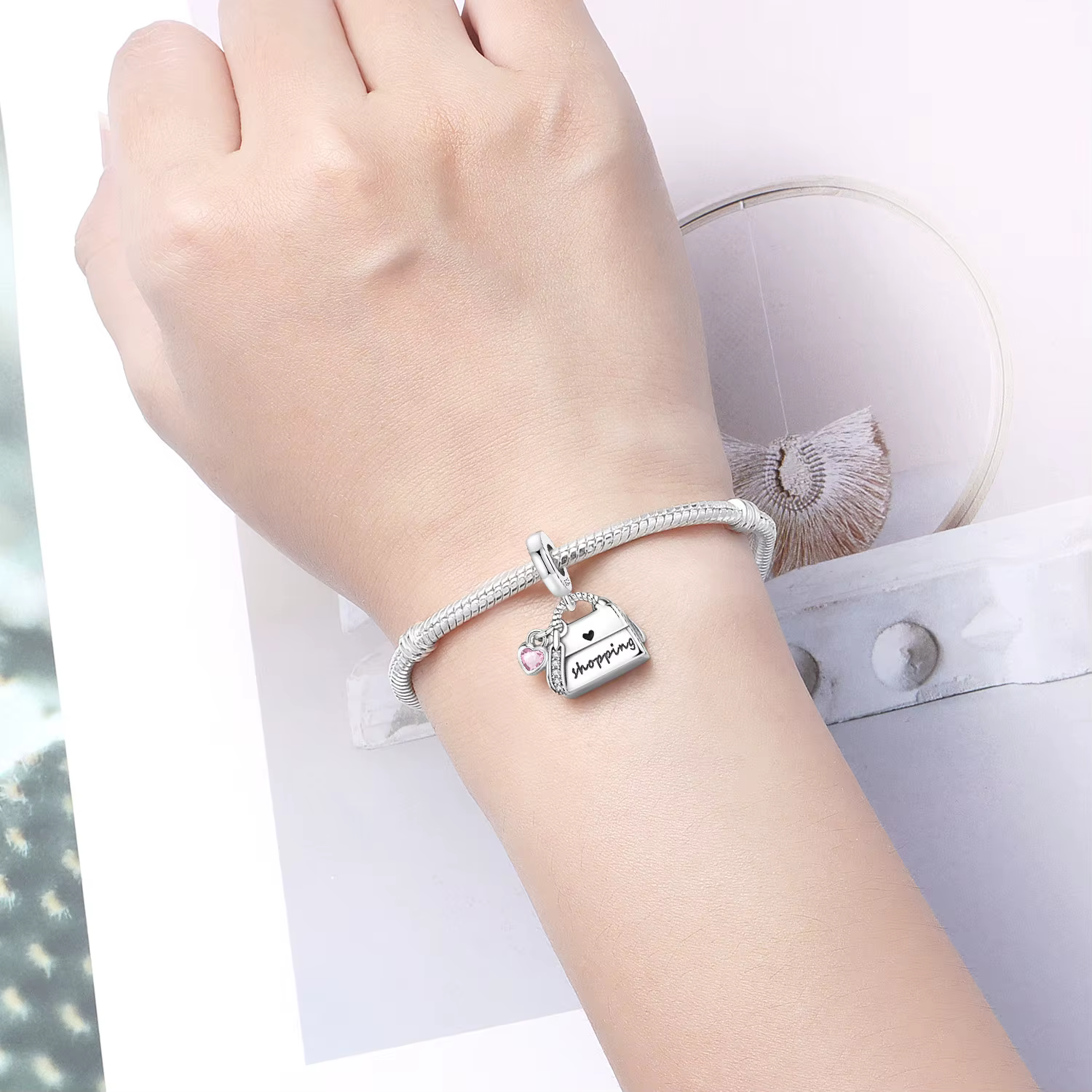 PANPOKI Breloques en argent sterling 925 en forme de sac de shopping