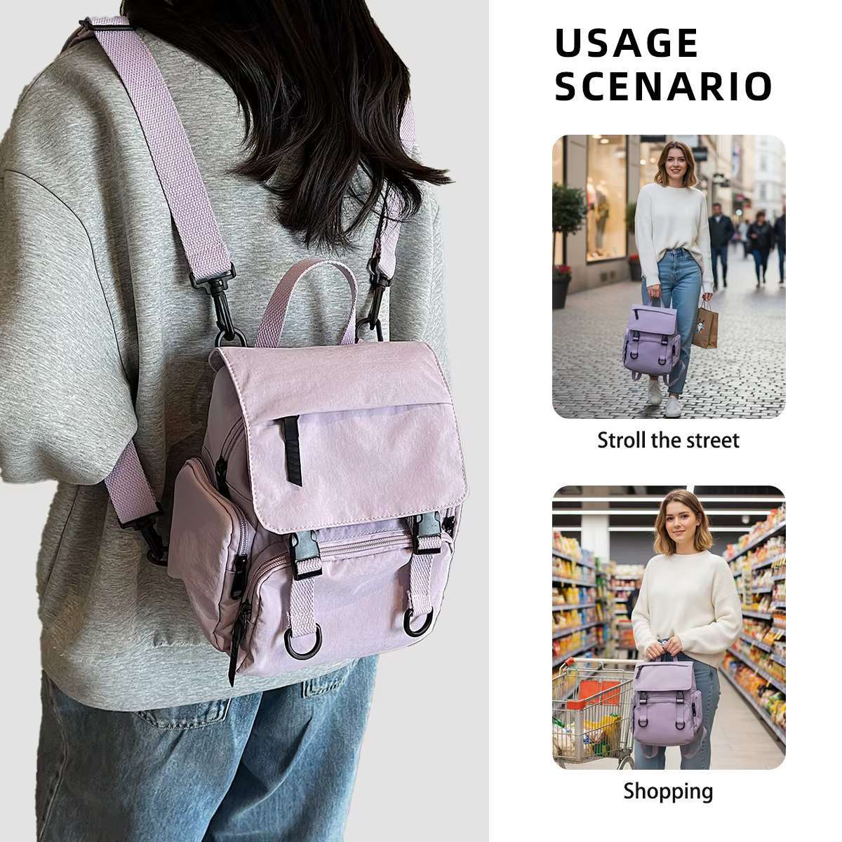 Sac à bandoulière multifonctionnel, sac à dos pour femme, sac à main, sac à bandoulière, sac à dos léger de voyage, cadeau, sac de randonnée, sac de petit déjeuner pour classe d'étudiant de Trekking C