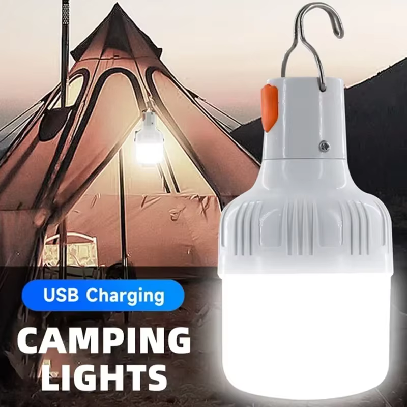 1PC extérieur USB lampe à LED ampoules 60W lumière de secours crochet Camping pêche Portable lanterne veilleuses LT014