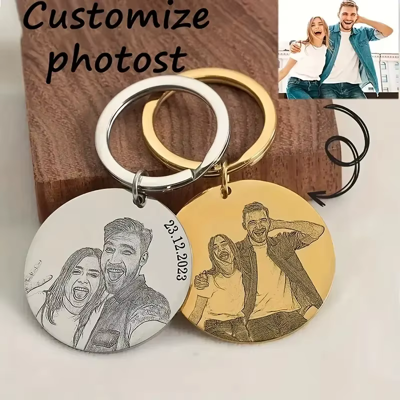 Porte-clés avec portrait gravé personnalisé