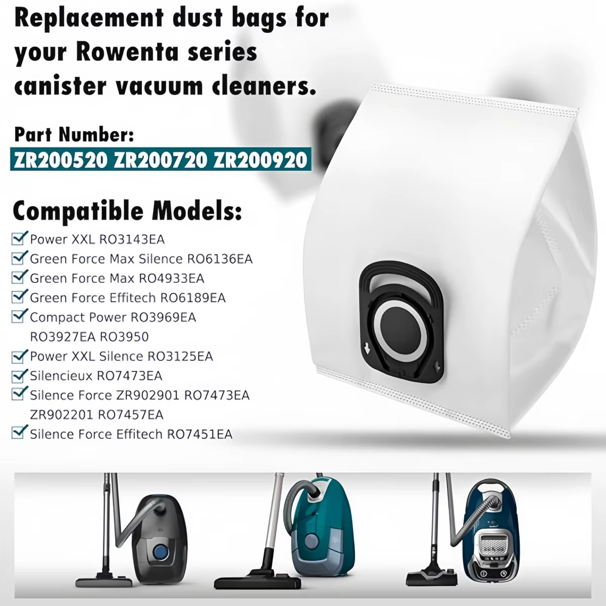 Paquet de 10 sacs à poussière sous vide compatibles pour Rowenta hygiène +, ZR200520 ZR200720 ZR200920, tourbillon R39, Silence Force, puissance X-Trem compacte