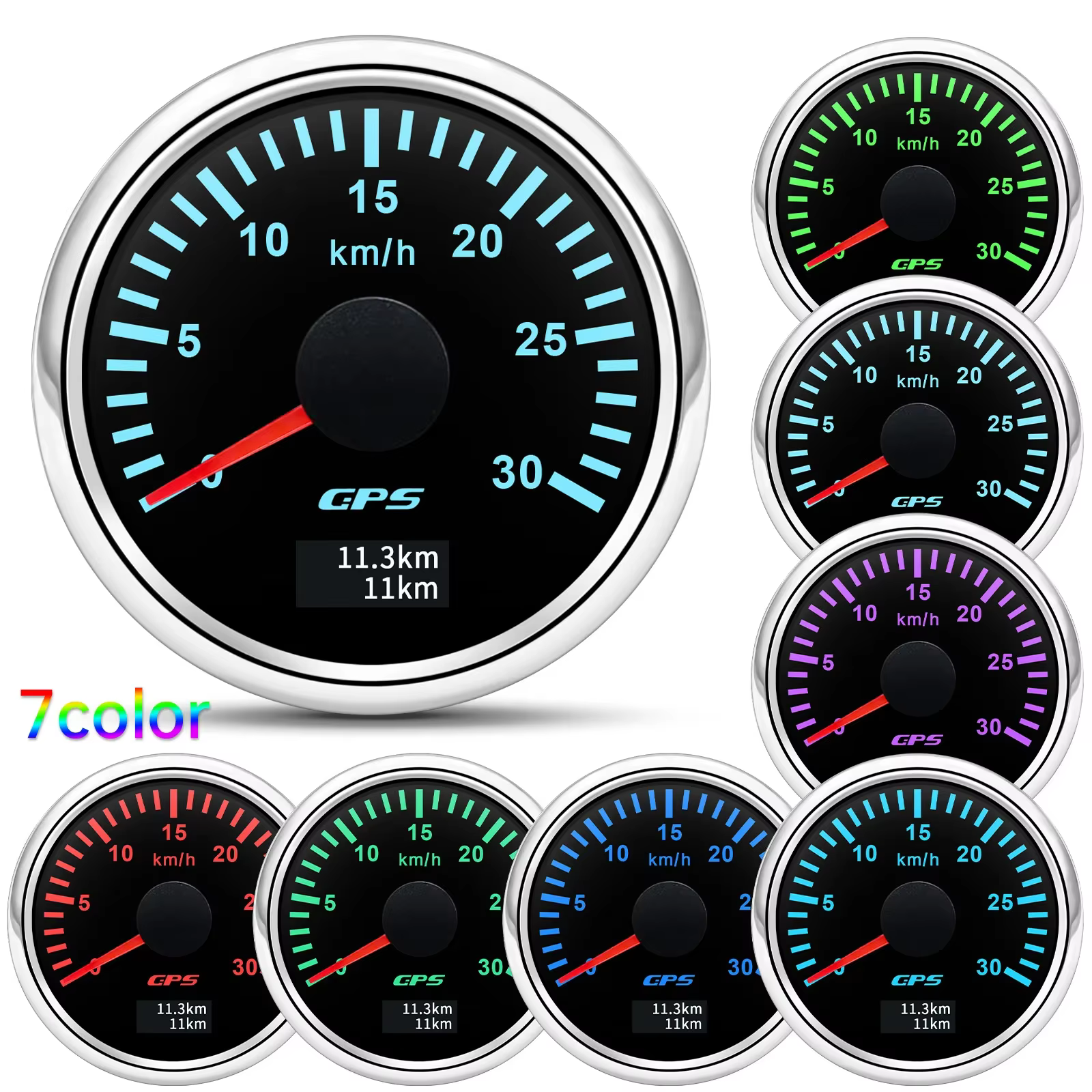 Compteur de vitesse GPS HD 52MM, 30/60/80/120/200 Km/h, jauge de vitesse pour bateau, voiture, camion, rétro-éclairage 7 couleurs avec antenne GPS 9-32V
