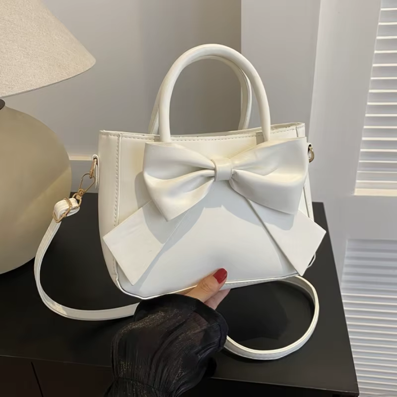Sac fourre-tout élégant en similicuir avec grand nœud décoratif, sac à bandoulière convertible avec poignée supérieure pour femme