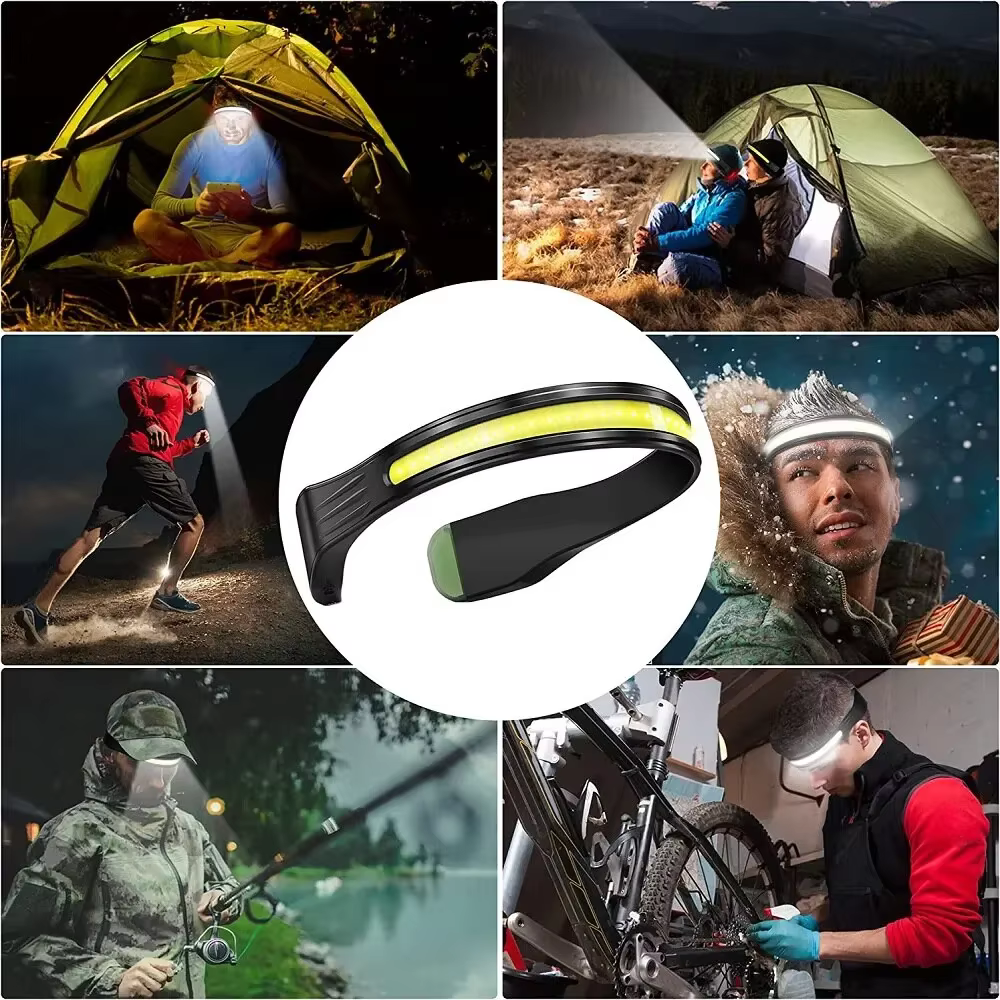 Lampe frontale Rechargeable 3 Modes d'éclairage COB avec feu rouge arrière