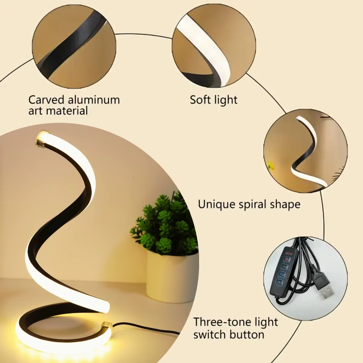 Lampe de bureau LED en spirale moderne