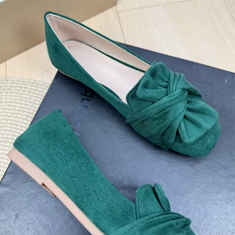 Nouvelles Chaussures Plates Décontractées Confortables à Bout Carré en Daim avec Nœud pour Femme, Modèle Printemps 2026 – Mocassins Quotidiens pour le Bureau, Grandes Tailles